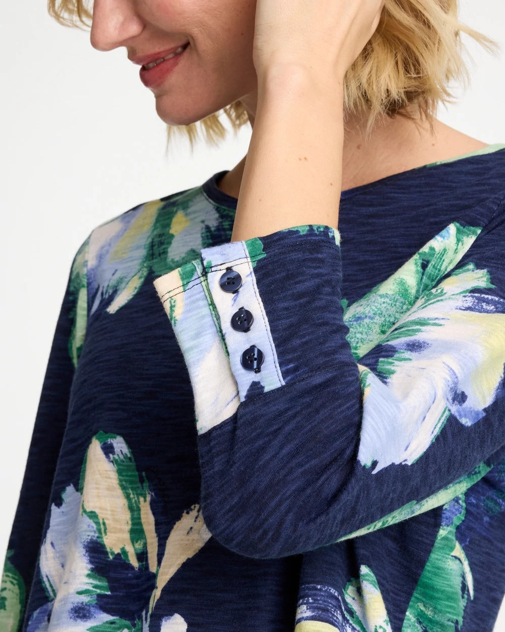 Printed Slub Button Detail Tee Passport Blue - Chico's