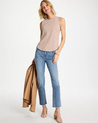 Striped High Neck Rib Tank Cattail Brown - Chico's