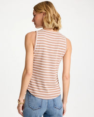 Striped High Neck Rib Tank Cattail Brown - Chico's
