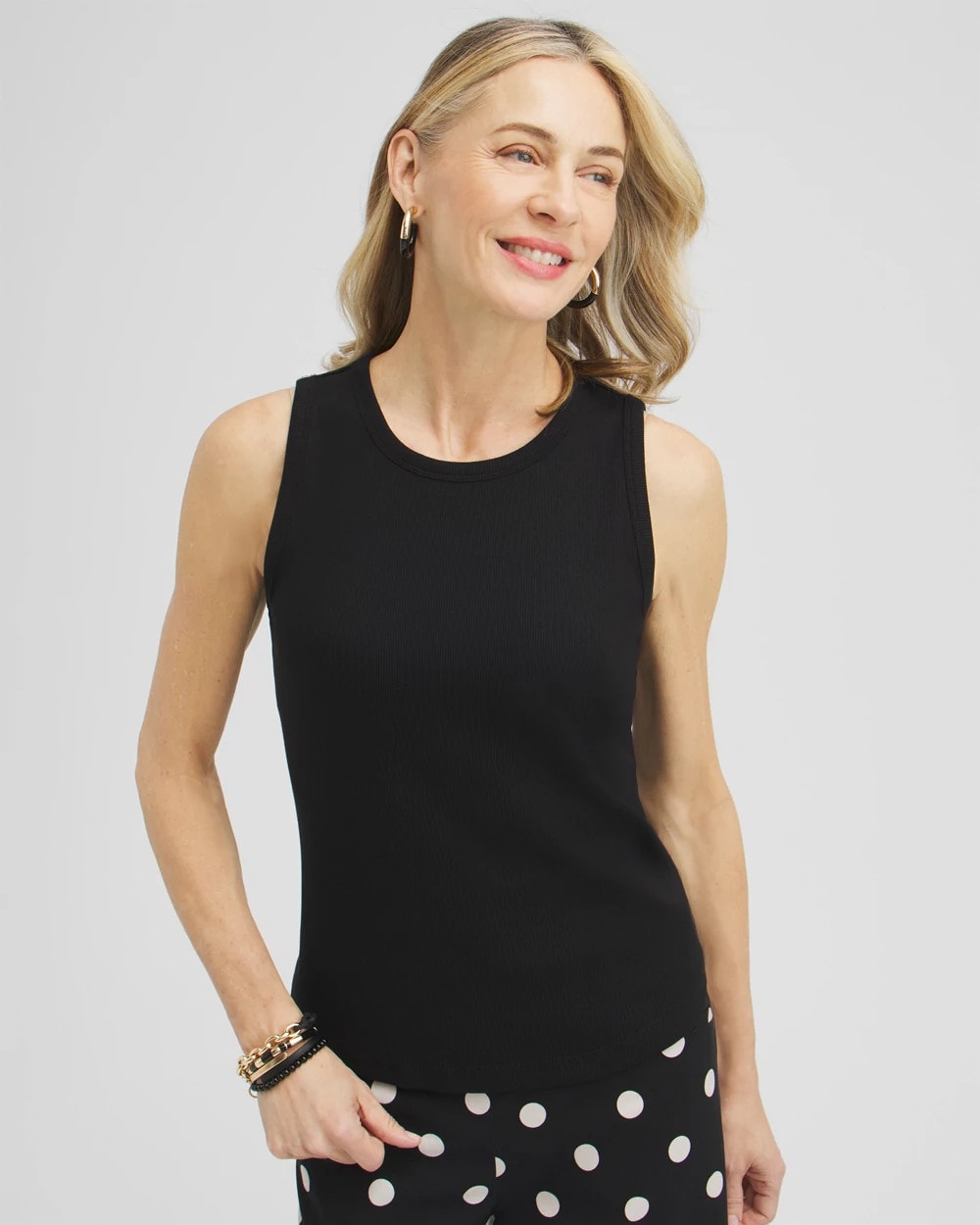 Ribbed High Neck Tank Black - Chico's