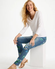 Trim Detail Cotton Stretch 3/4 Sleeve Tee Alabaster - Chico's