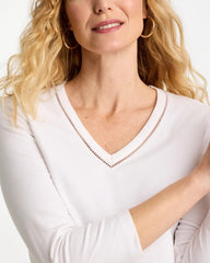 Trim Detail Cotton Stretch 3/4 Sleeve Tee Alabaster - Chico's