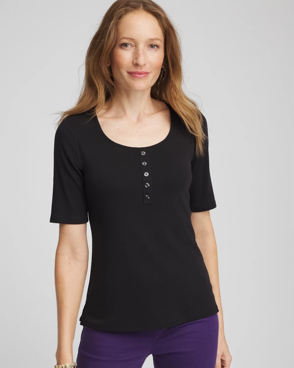 Pima Cotton Henley Tee Black - Chico's