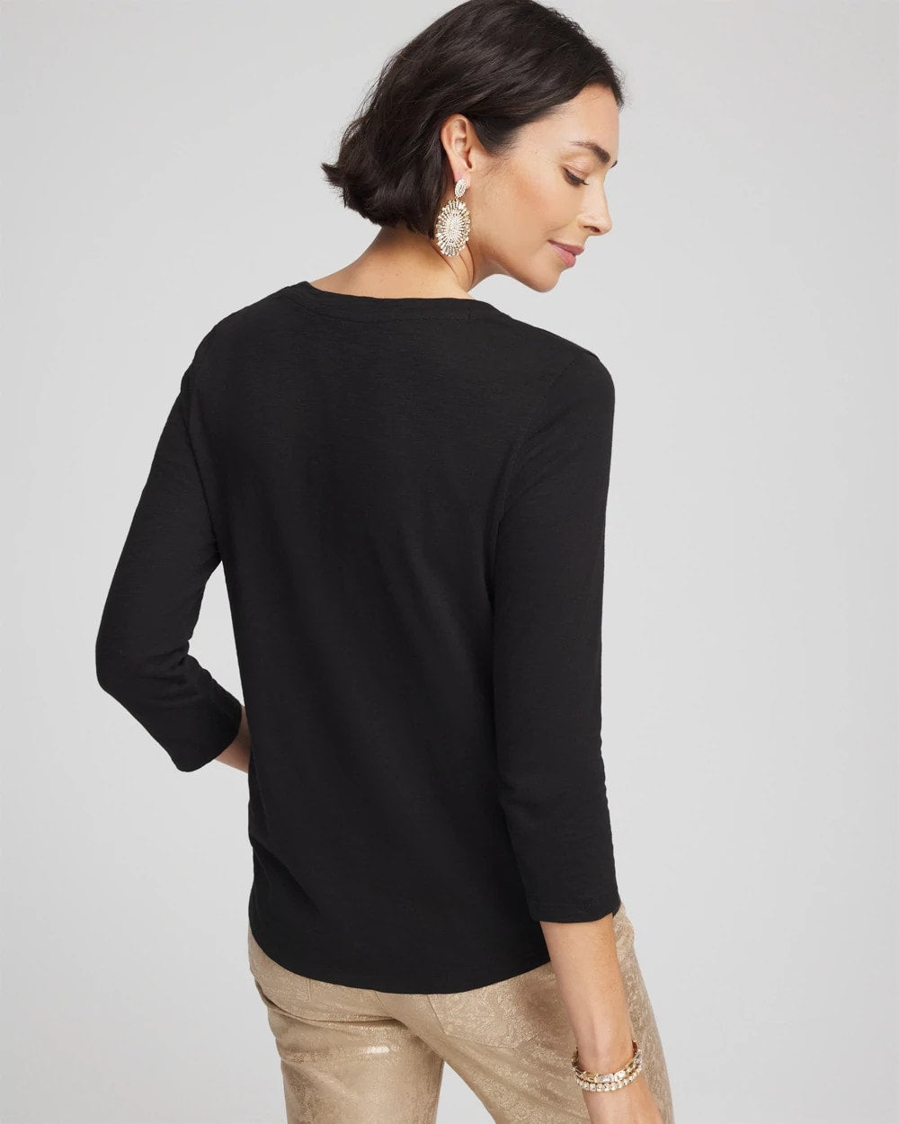 Slub 3/4 Sleeve Tee Black - Chico's
