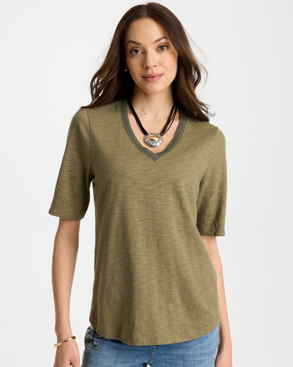 Cotton Slub V-Neck Tee Lichen - Chico's