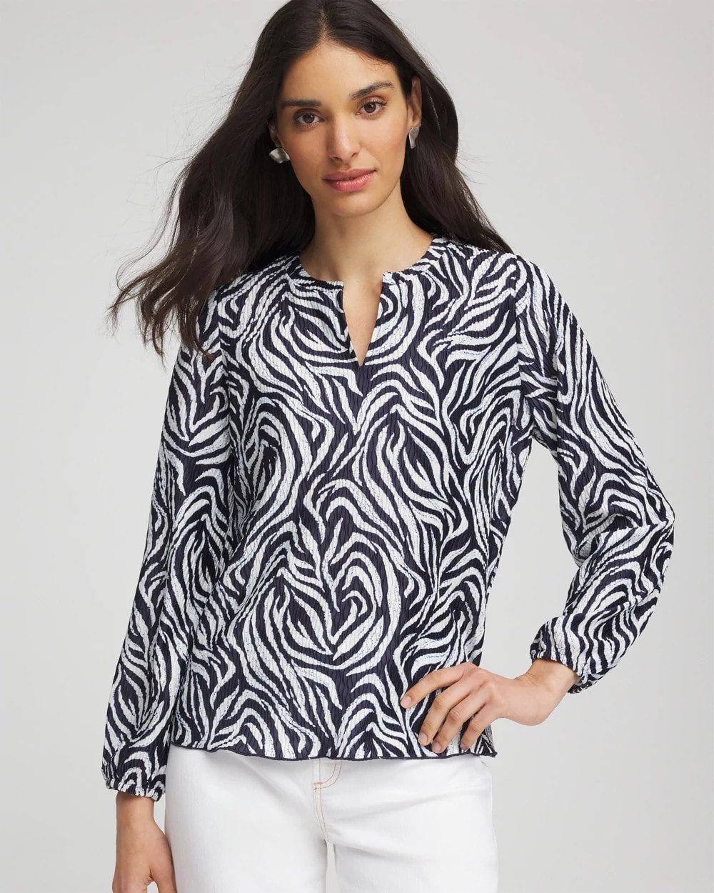 Zebra Waves Crinkle Top Passport Blue - Chico's