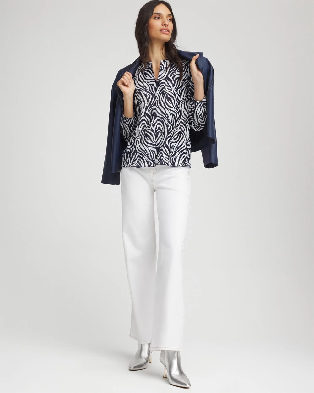 Zebra Waves Crinkle Top Passport Blue - Chico's