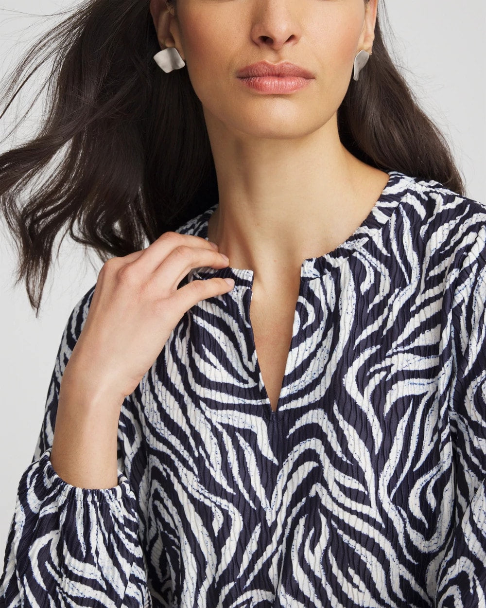 Zebra Waves Crinkle Top Passport Blue - Chico's