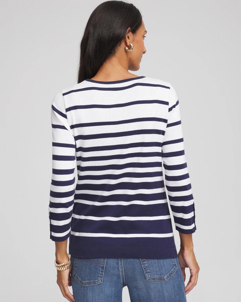 Pima Striped Button Sleeve Tee Passport Blue - Chico's