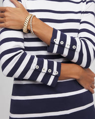 Pima Striped Button Sleeve Tee Passport Blue - Chico's