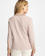 Striped Collared Rib Mix Henley Cattail Brown - Chico's