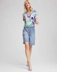 Tropical Nights Sweater-Trim Linen Tee Blue Casa - Chico's