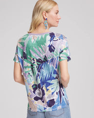 Tropical Nights Sweater-Trim Linen Tee Blue Casa - Chico's