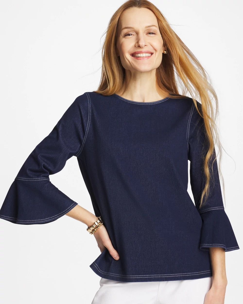 Indigo Denim Trumpet Sleeve Top Denim - Chico's