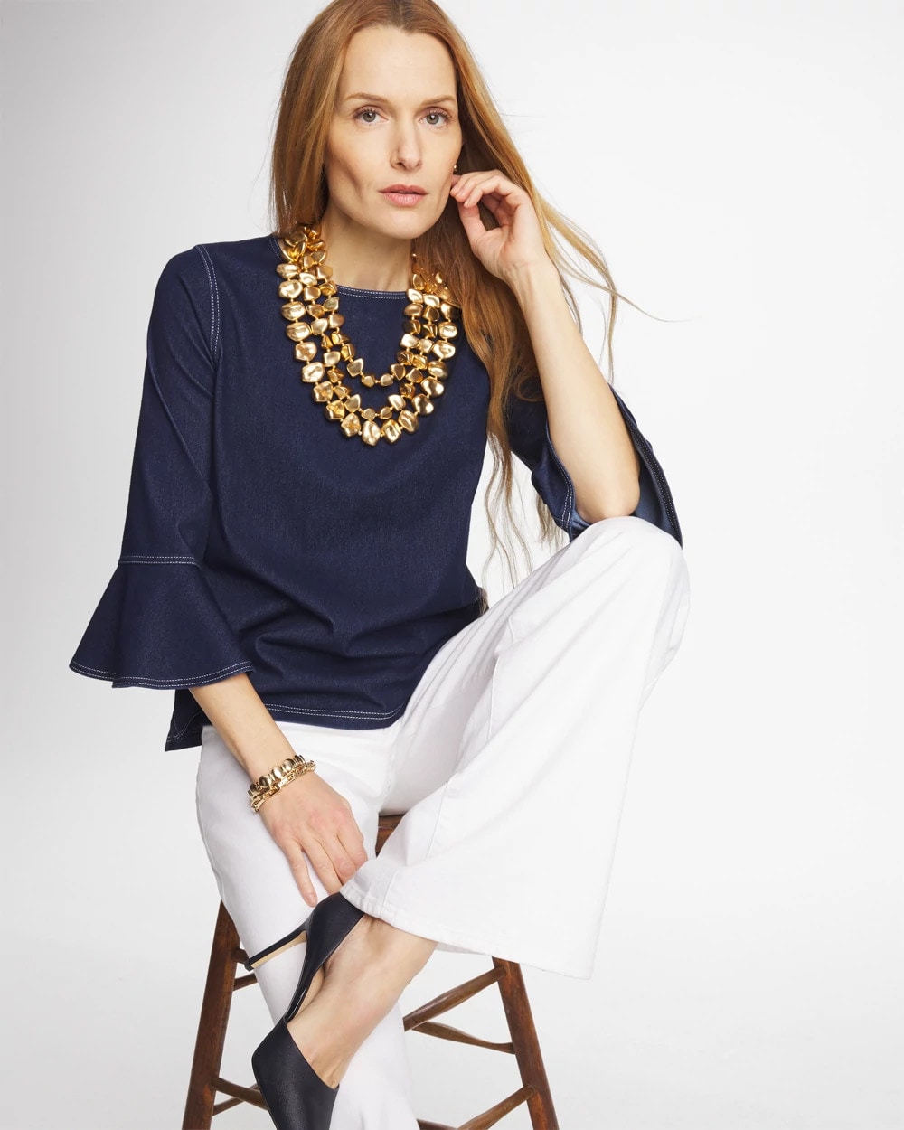 Indigo Denim Trumpet Sleeve Top Denim - Chico's