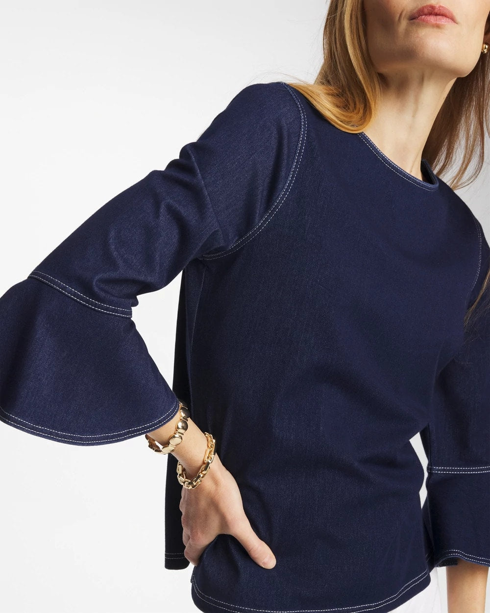 Indigo Denim Trumpet Sleeve Top Denim - Chico's
