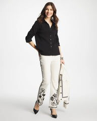 Collared Rib Mix Henley Black - Chico's