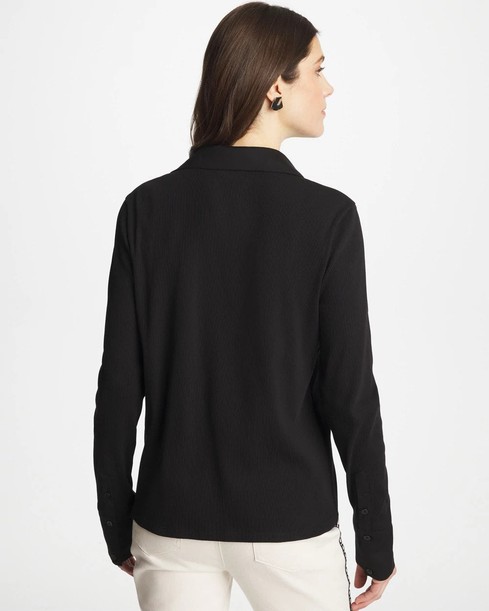 Collared Rib Mix Henley Black - Chico's