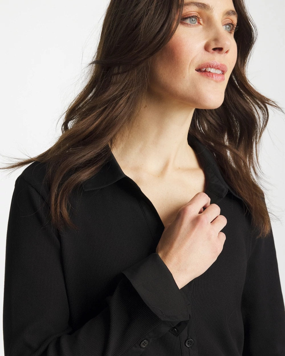 Collared Rib Mix Henley Black - Chico's