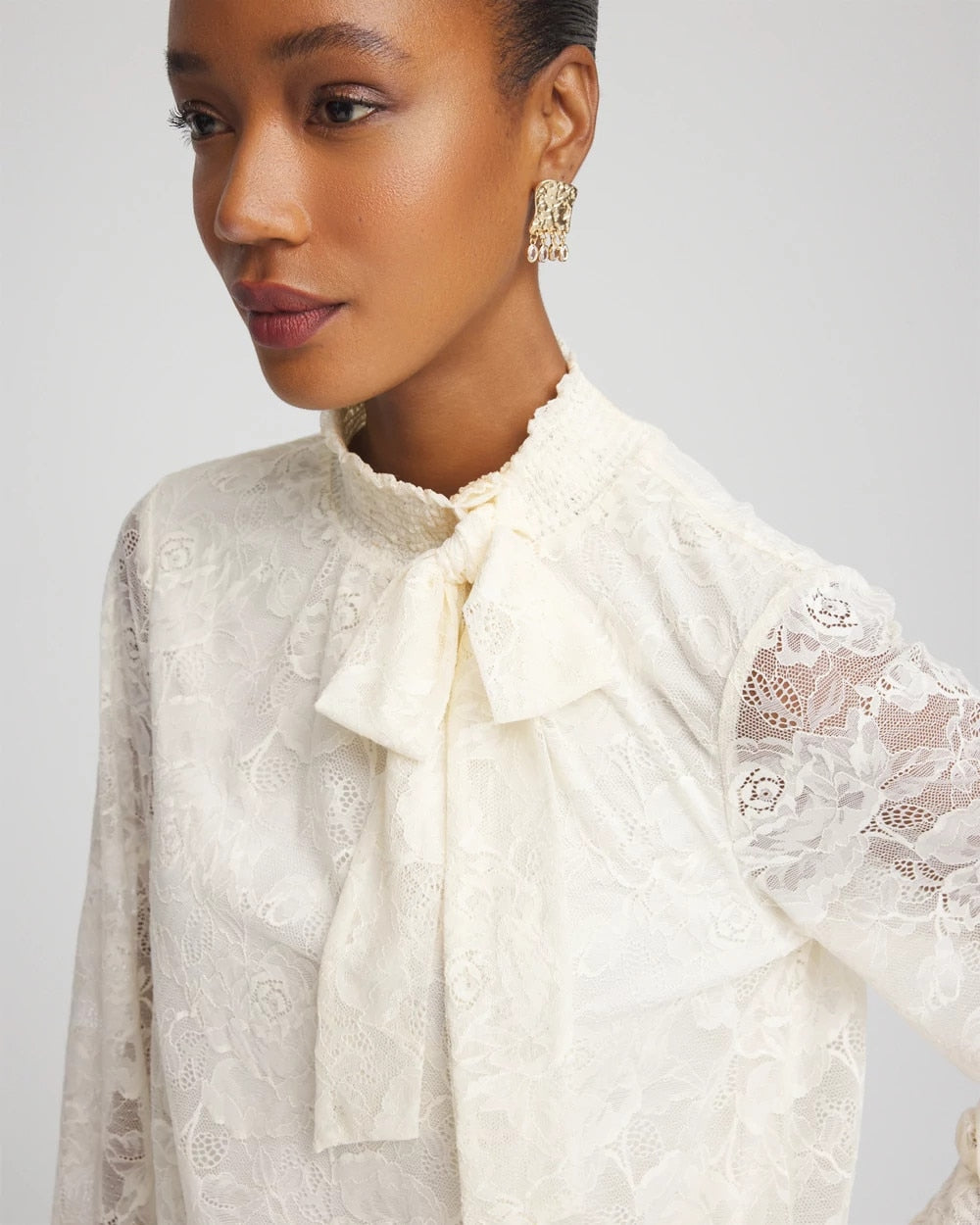 Tie-Neck Banded-Bottom Top English Cream - Chico's