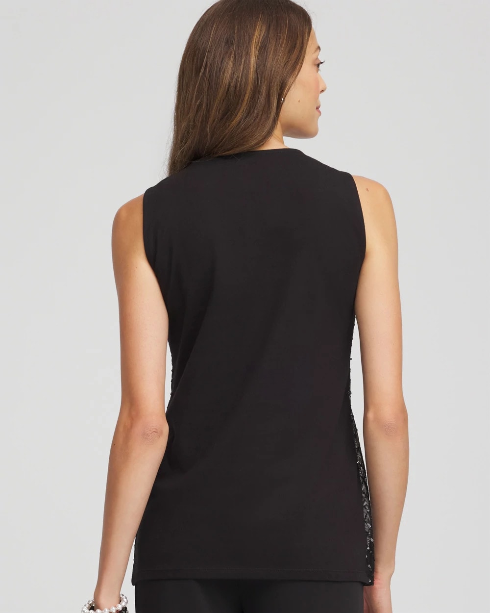Sequin Beaded Notch Neck Tank Black - Chico's
