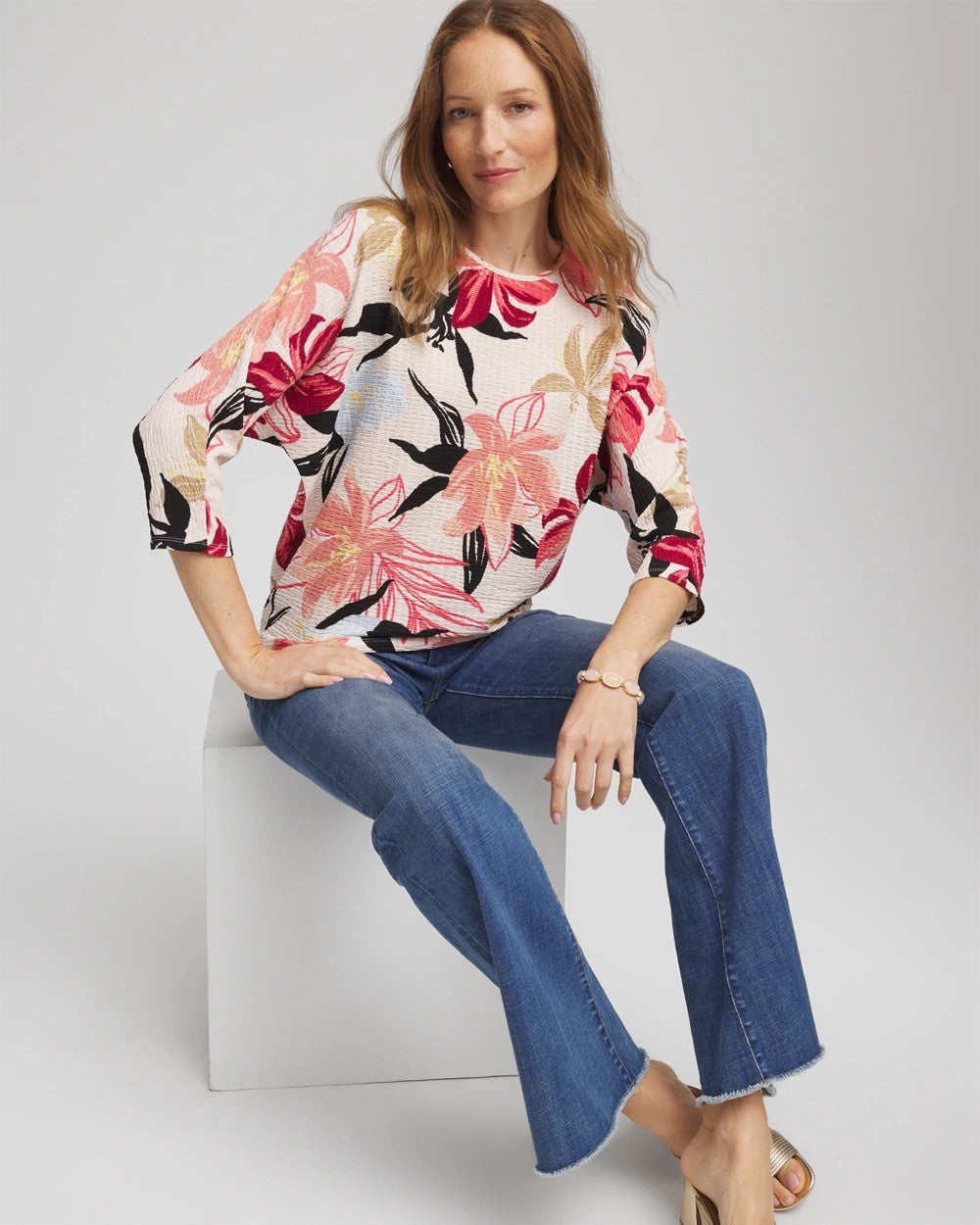Textured Tapered Dolman Top Folkloric Red - Chico's