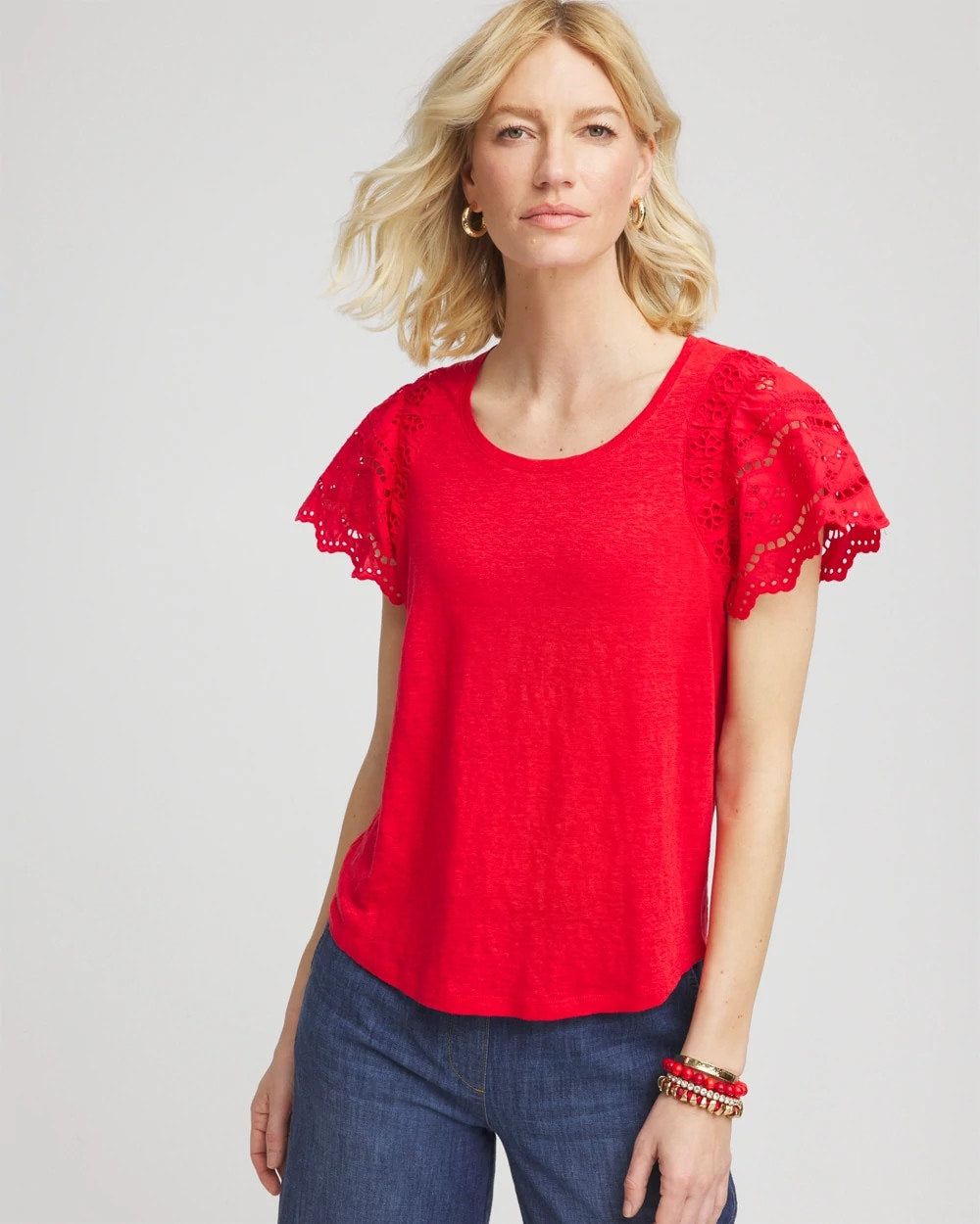 Linen Embroidered Lace Tee Red Glow - Chico's