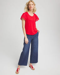 Linen Embroidered Lace Tee Red Glow - Chico's