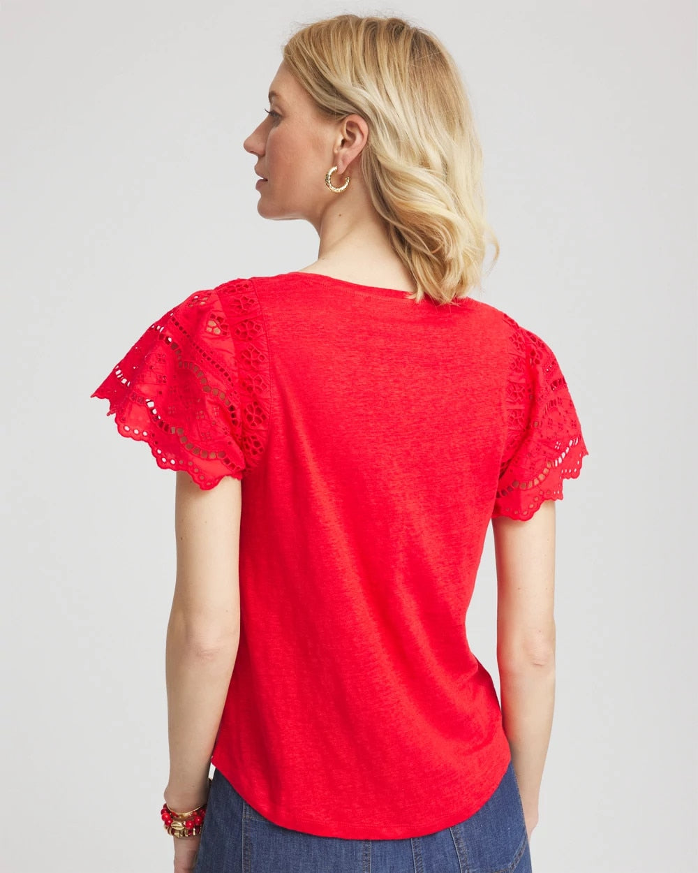 Linen Embroidered Lace Tee Red Glow - Chico's