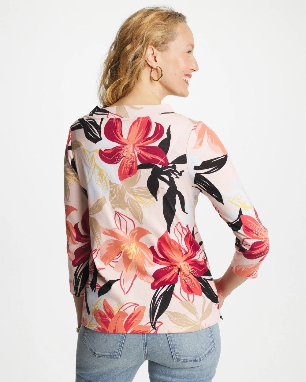 Pima Cotton 3/4 Sleeve Tee Folkloric Red - Chico's