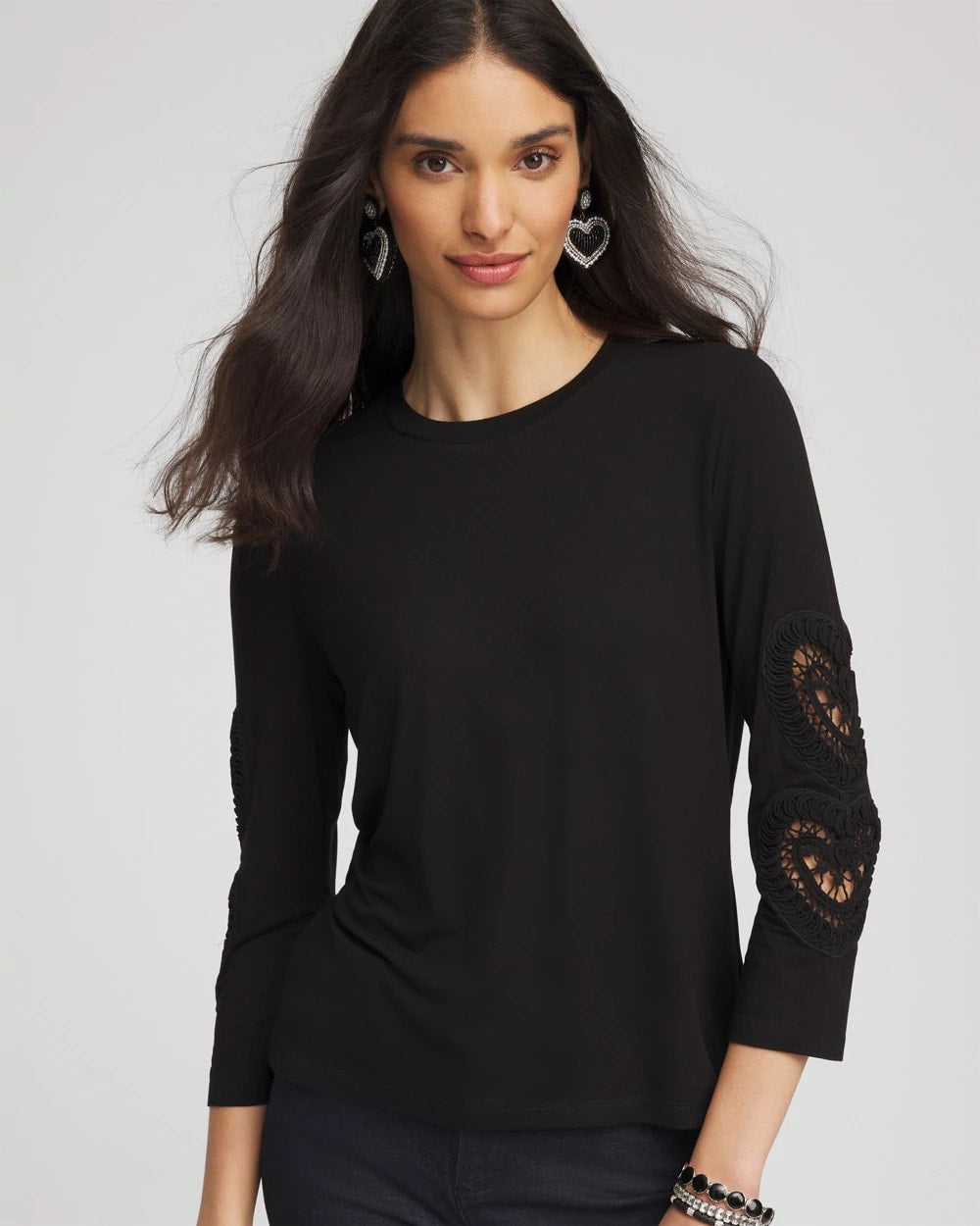 Heart Sleeve Detail Tee Black - Chico's
