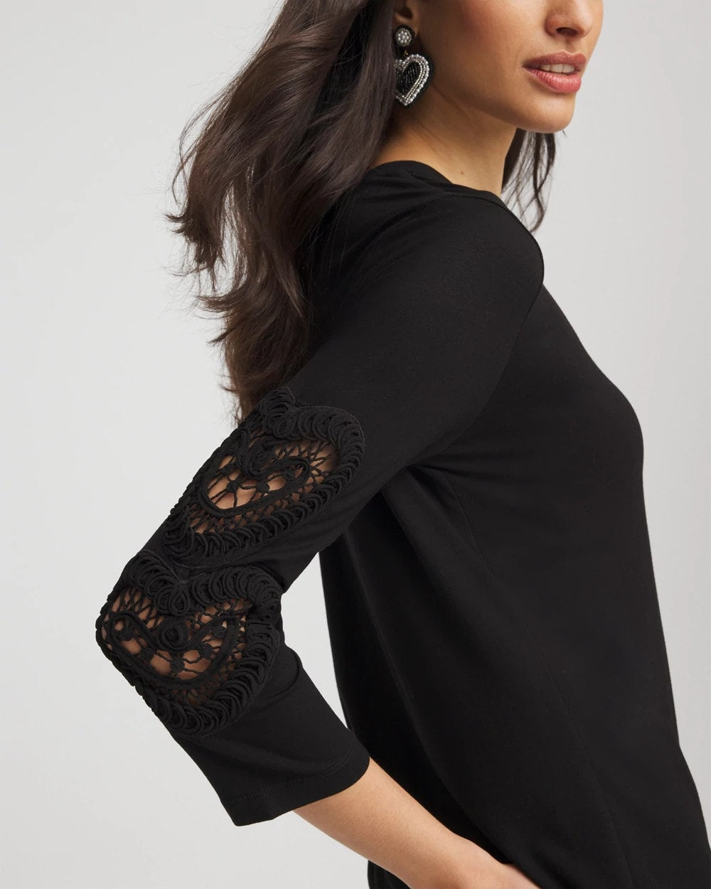 Heart Sleeve Detail Tee Black - Chico's
