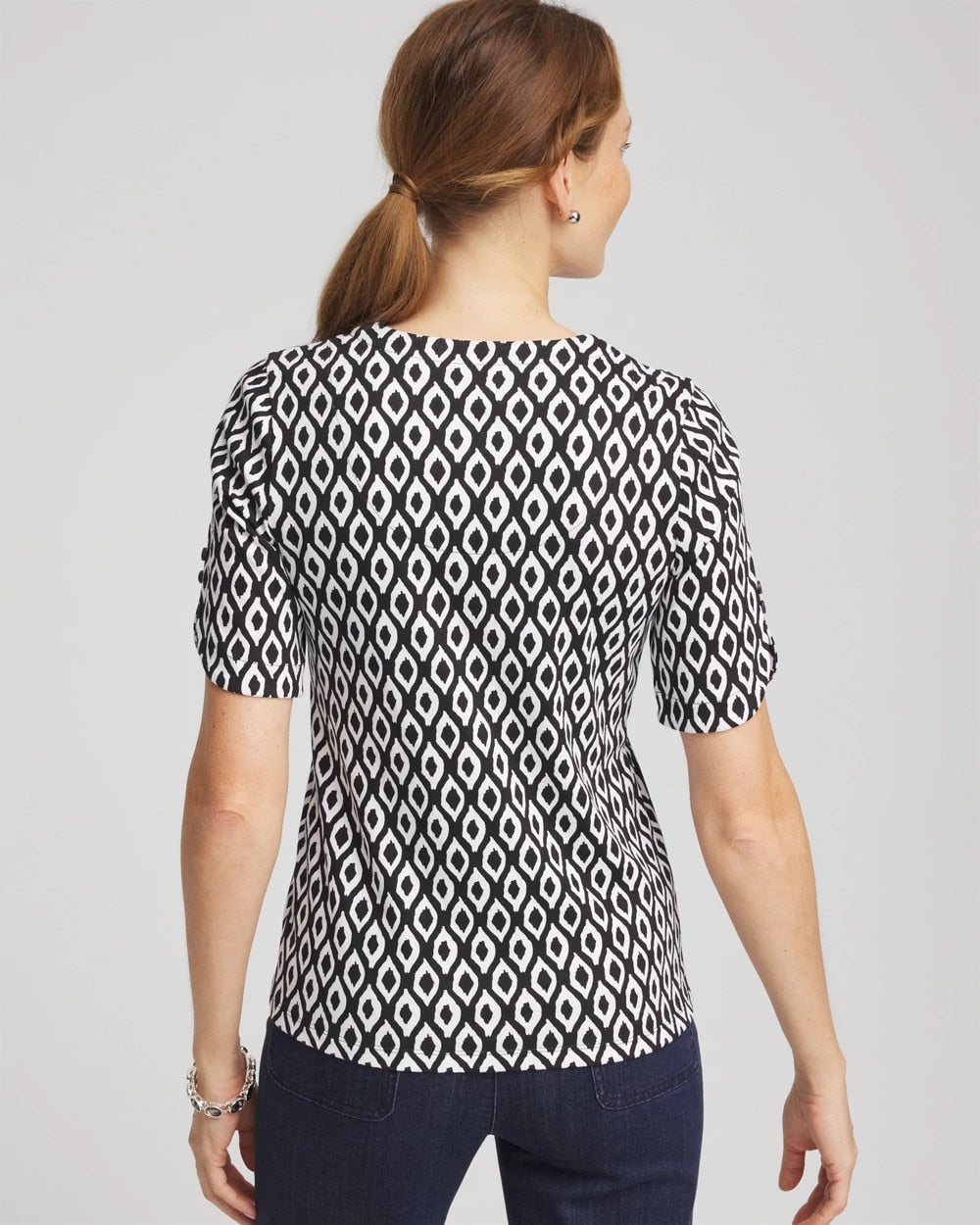 Printed Pima Elbow Sleeve Tee Black - Chico's