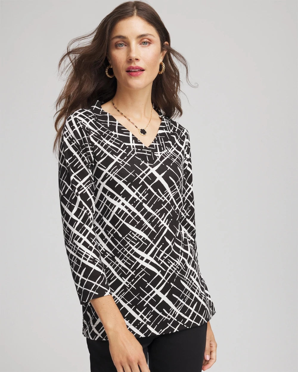 Printed Pima 3/4 Sleeve Tee Black - Chico's
