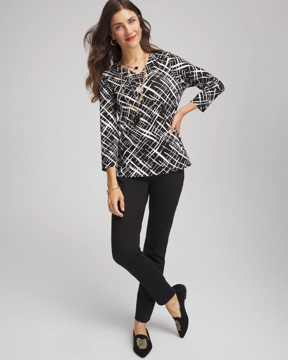 Printed Pima 3/4 Sleeve Tee Black - Chico's