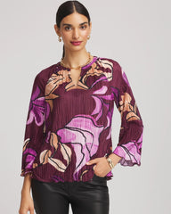 Printed Pleated V-Neck Tee Deep Chianti - Chico's
