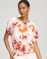 Touch of Cool™ Tropical Ruched Banded Hem Top Orange Tango - Chico's