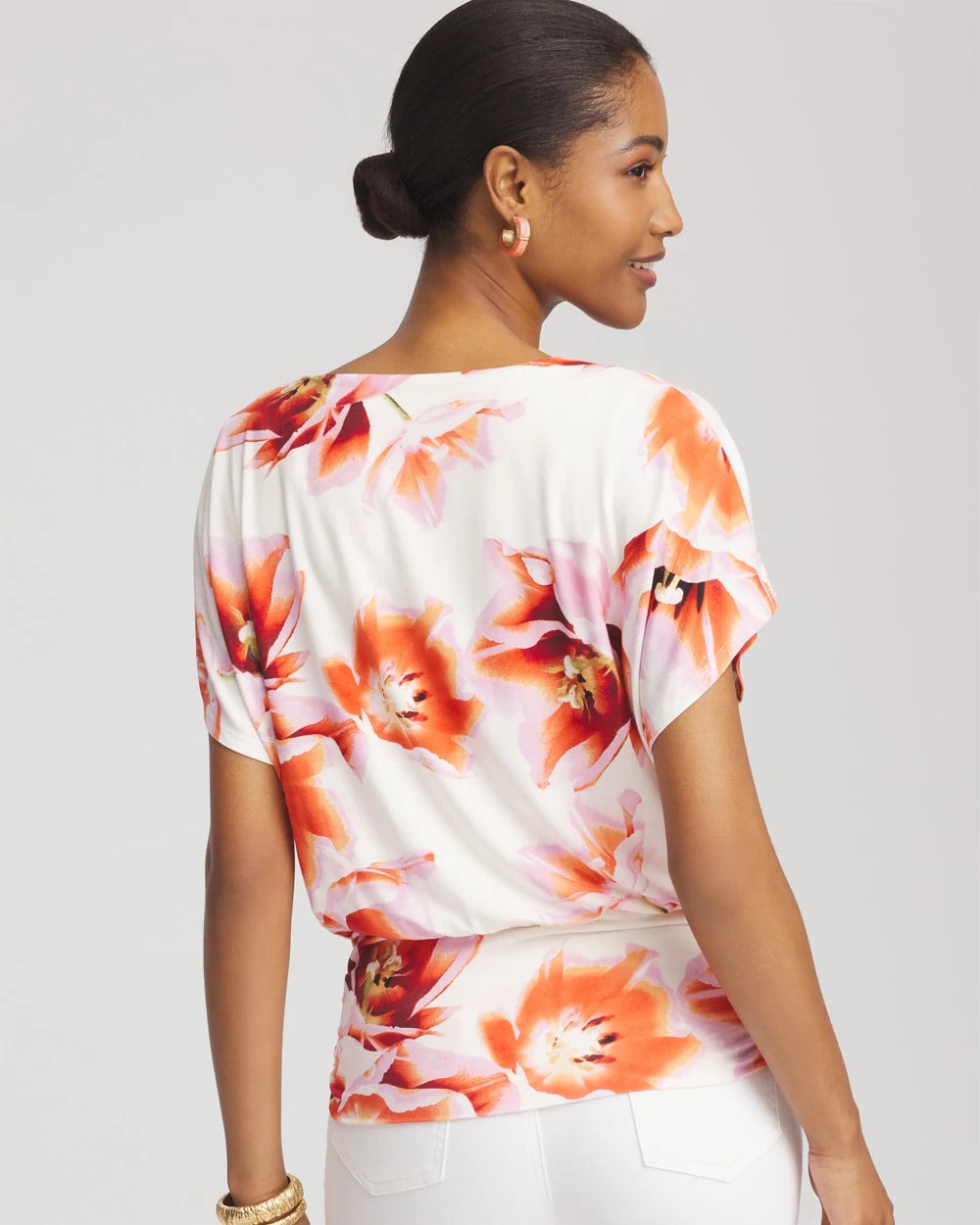 Touch of Cool™ Tropical Ruched Banded Hem Top Orange Tango - Chico's