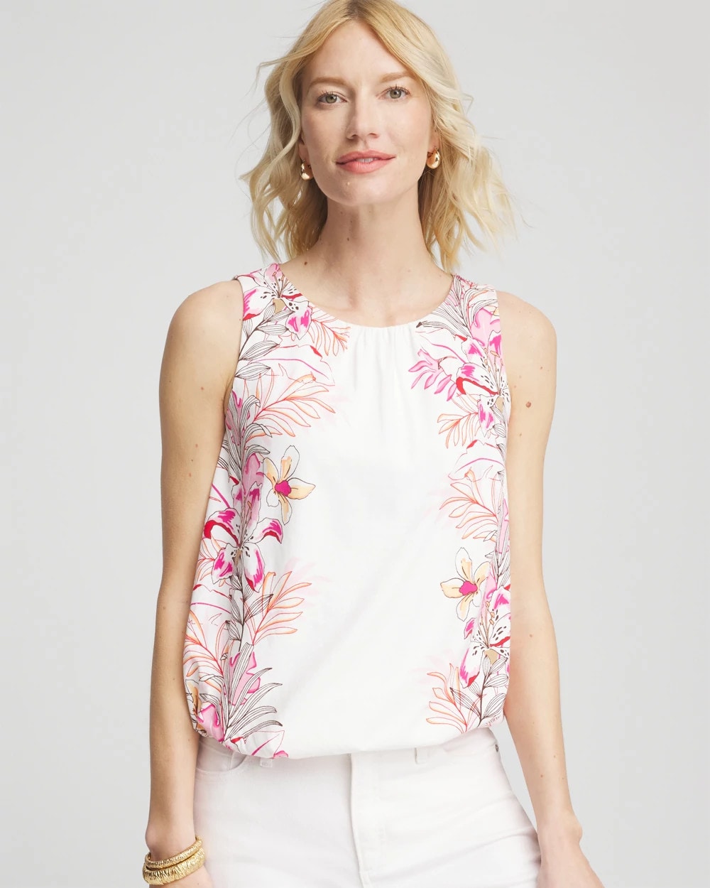 Tropical Floral Bubble Hem Tee Alabaster - Chico's
