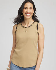 Contrast-Trim Ribbed Cotton Tank Top Cafe Aroma - Chico's