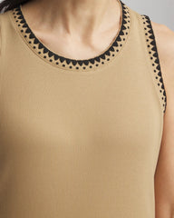 Contrast-Trim Ribbed Cotton Tank Top Cafe Aroma - Chico's