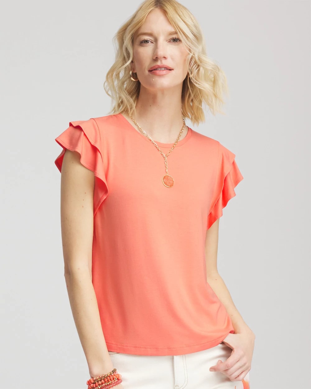 Touch of Cool™ Flutter Sleeve Tee Sunset Peach - Chico's