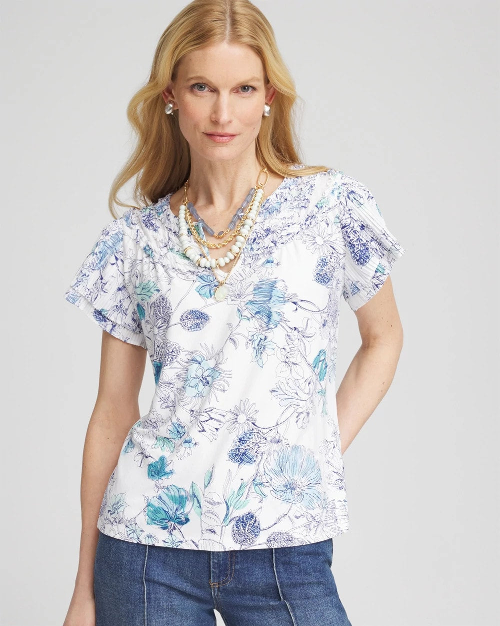 Touch of Cool™ Floral Flutter Sleeve Tee Alabaster - Chico's
