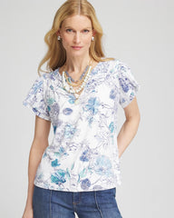 Touch of Cool™ Floral Flutter Sleeve Tee Alabaster - Chico's