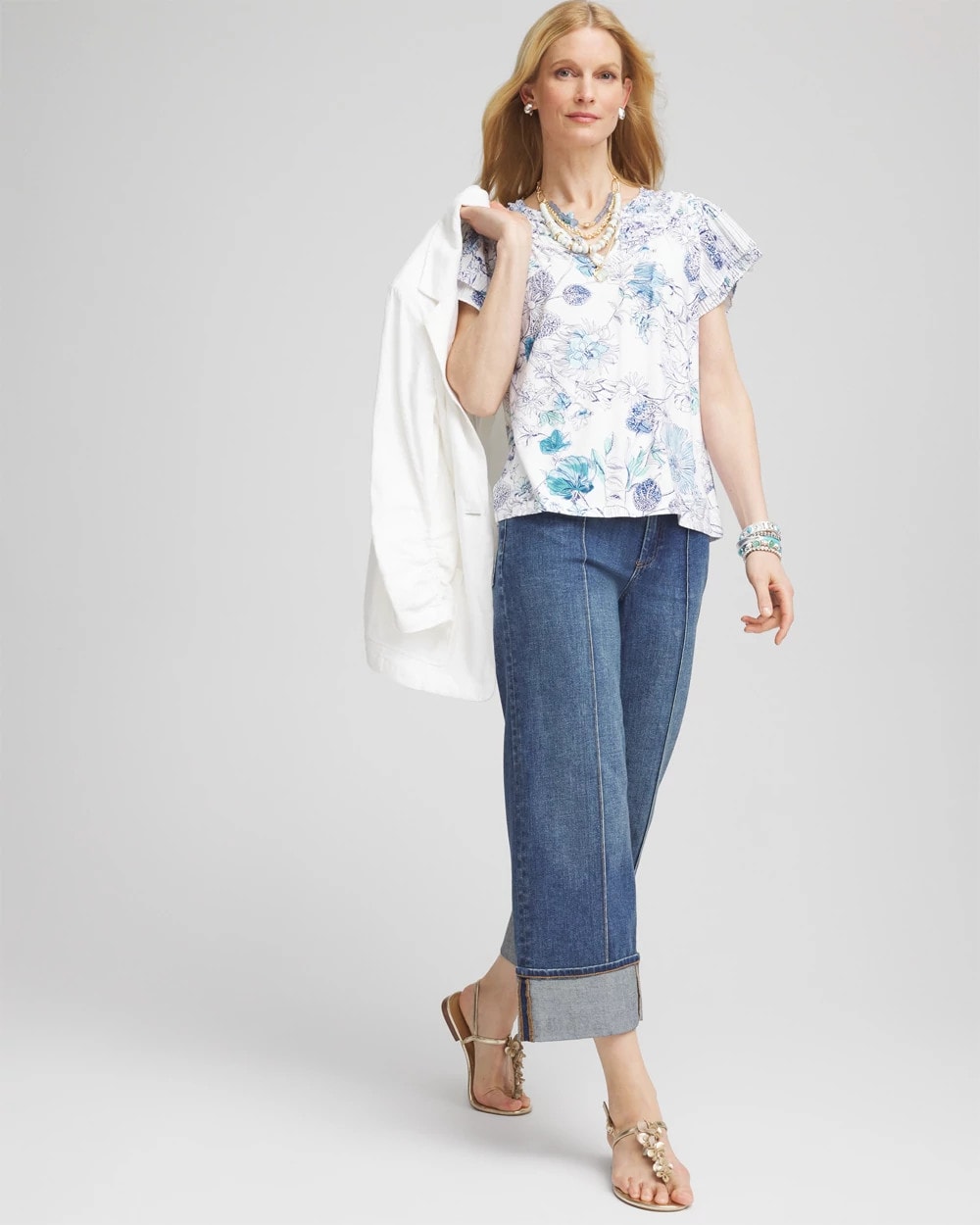Touch of Cool™ Floral Flutter Sleeve Tee Alabaster - Chico's
