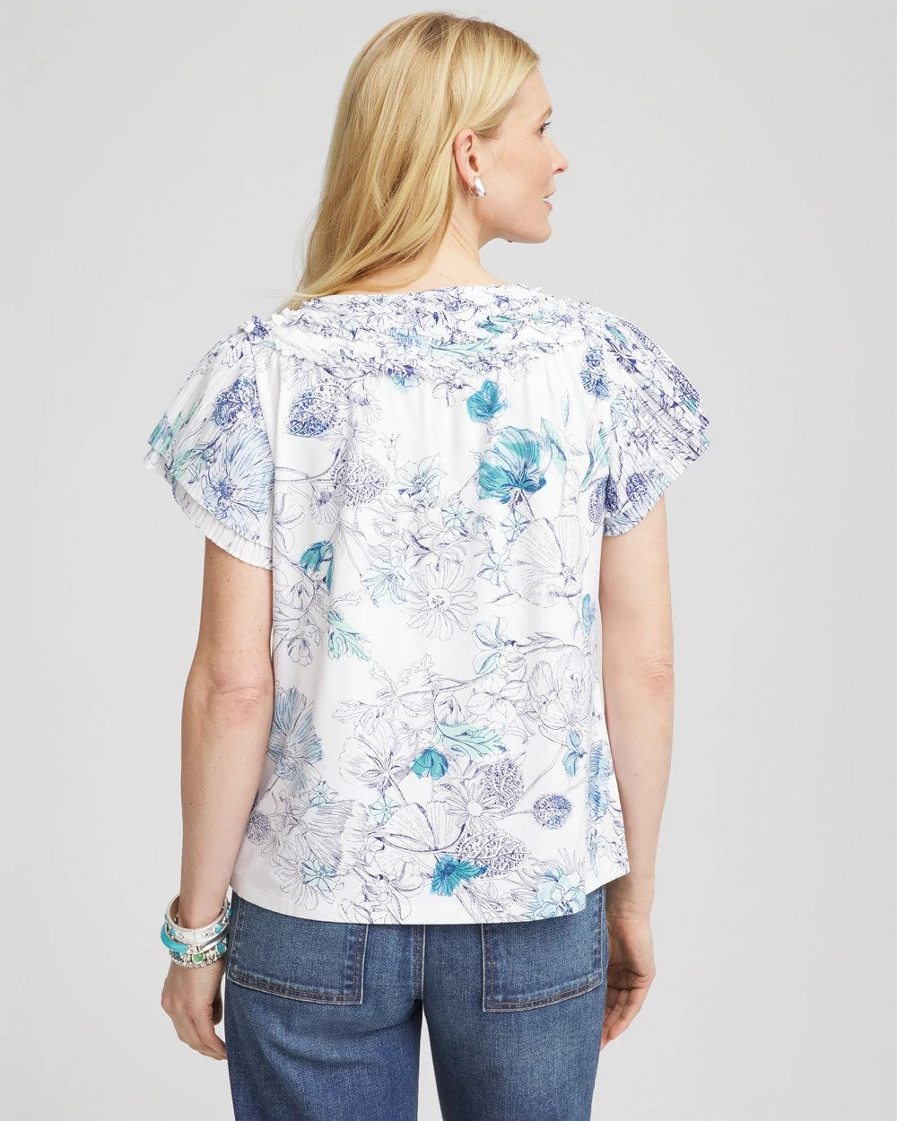 Touch of Cool™ Floral Flutter Sleeve Tee Alabaster - Chico's