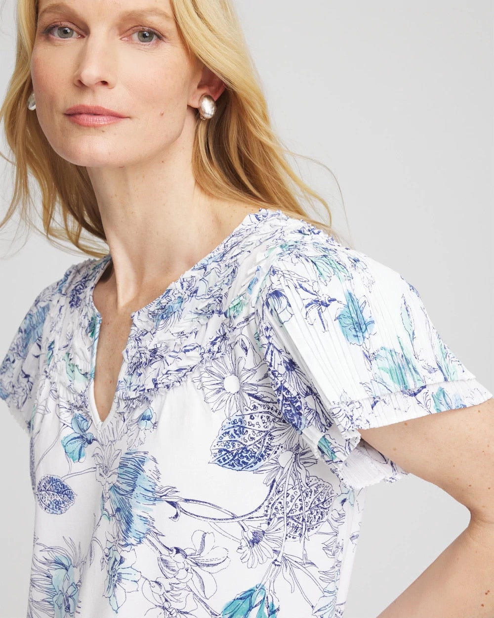 Touch of Cool™ Floral Flutter Sleeve Tee Alabaster - Chico's