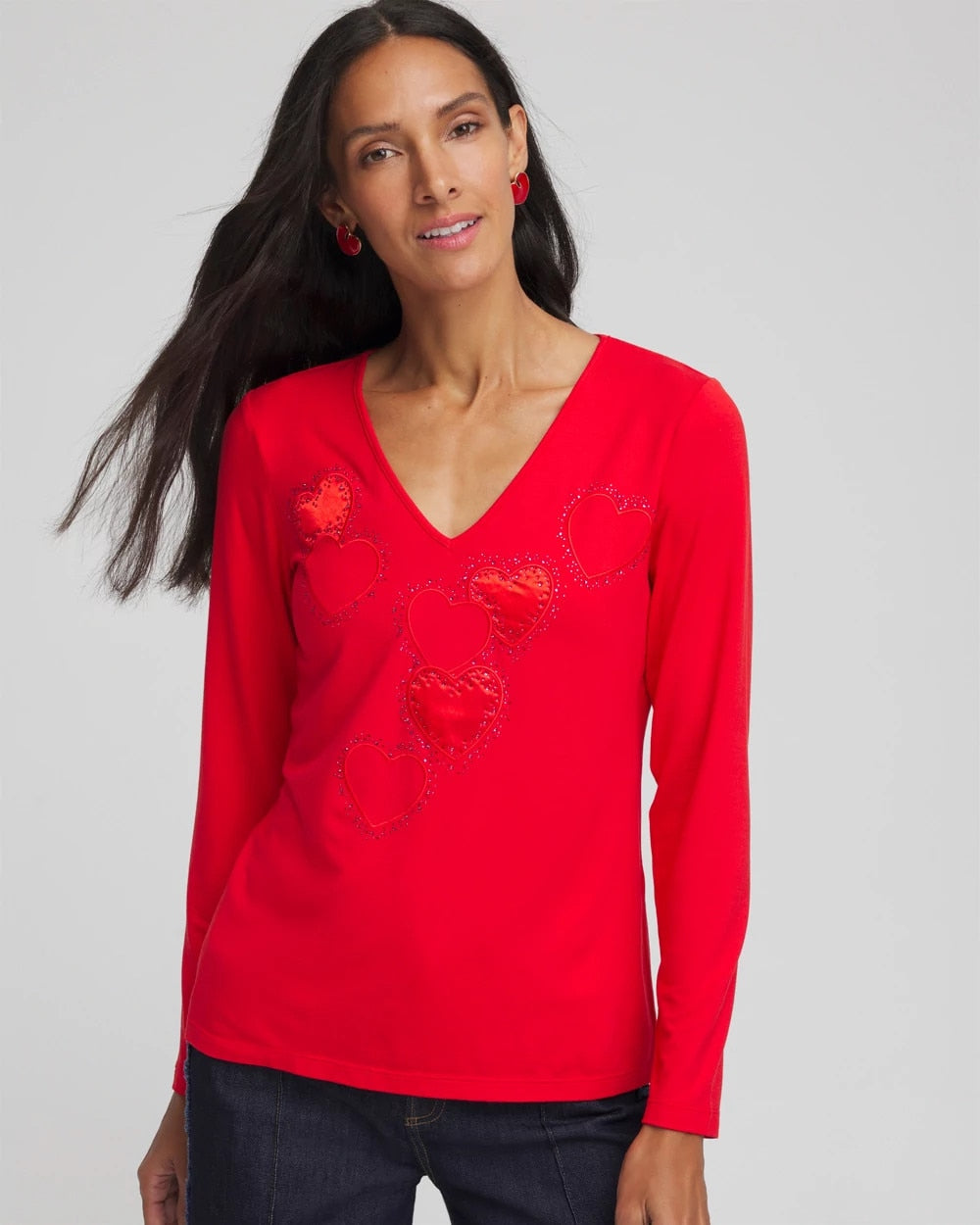 Embellished Heart V-Neck Tee Love Letter Red - Chico's