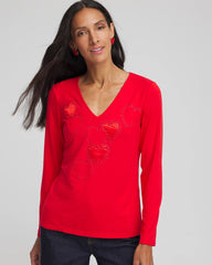 Embellished Heart V-Neck Tee Love Letter Red - Chico's