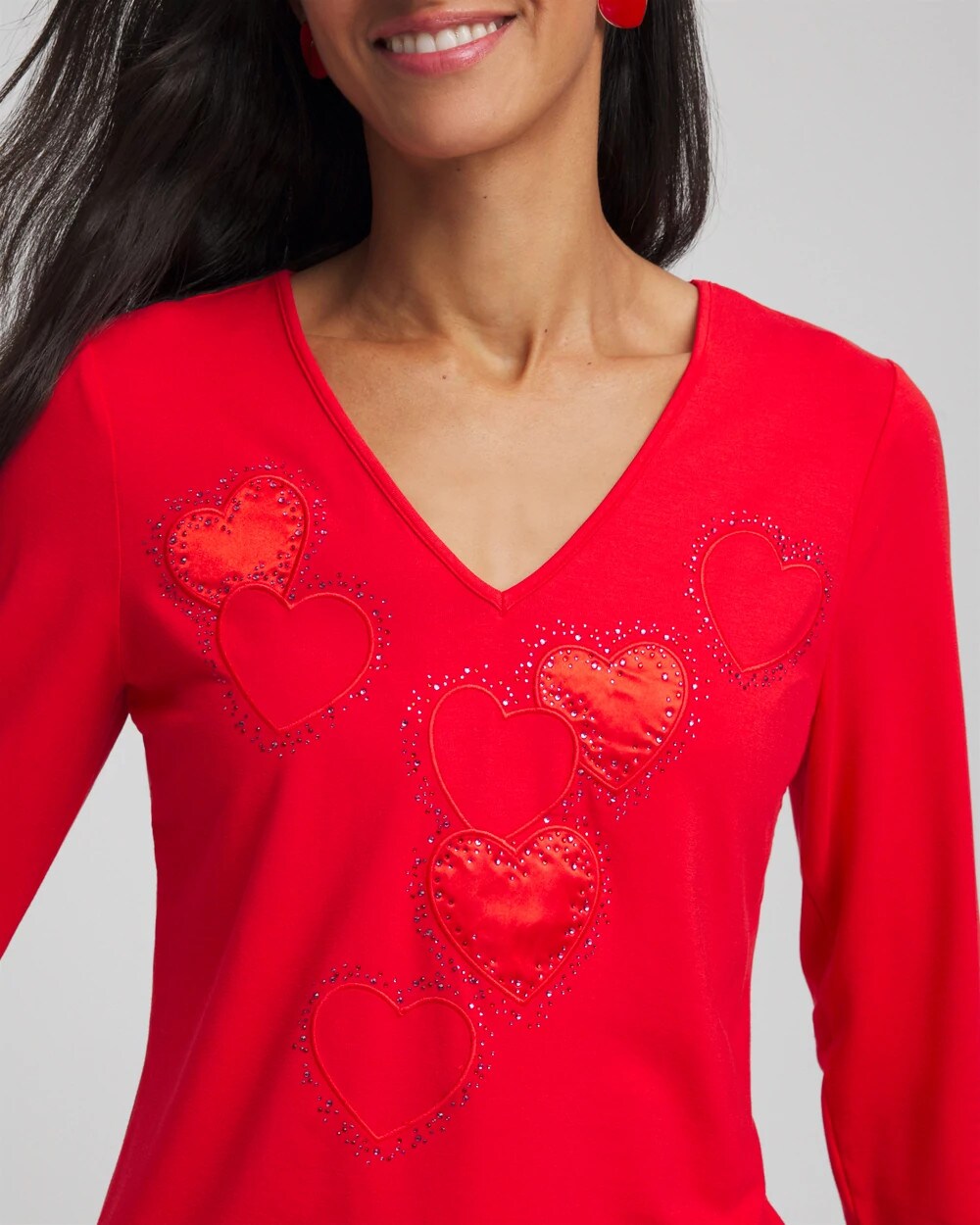 Embellished Heart V-Neck Tee Love Letter Red - Chico's
